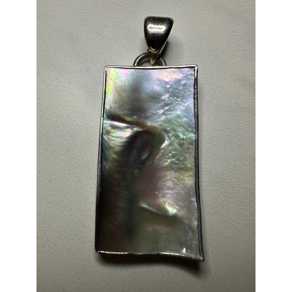 Sterling Silver 925 Mother of Pearl Rectangular Statement Pendant 13.2g